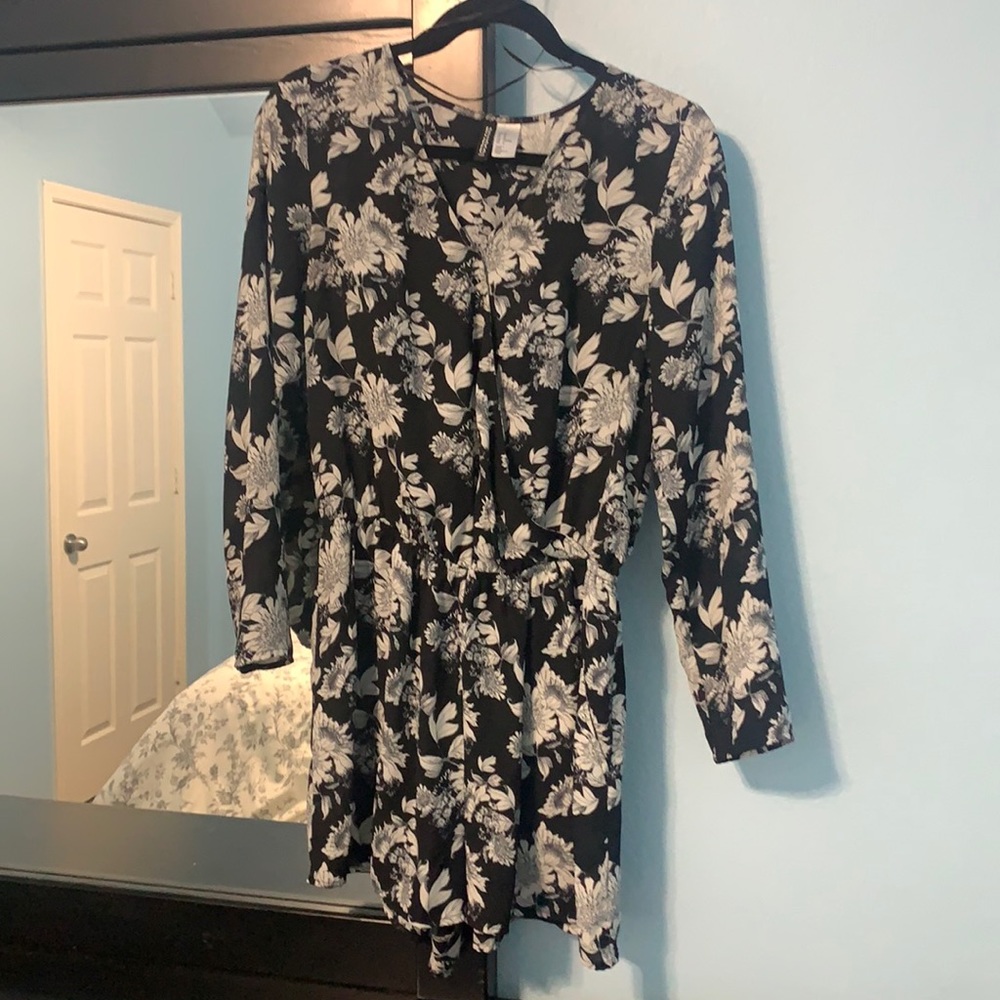 Divided Floral Black & White Romper